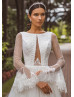 Long Sleeves Ivory Lace Tulle Bohemian Wedding Dress